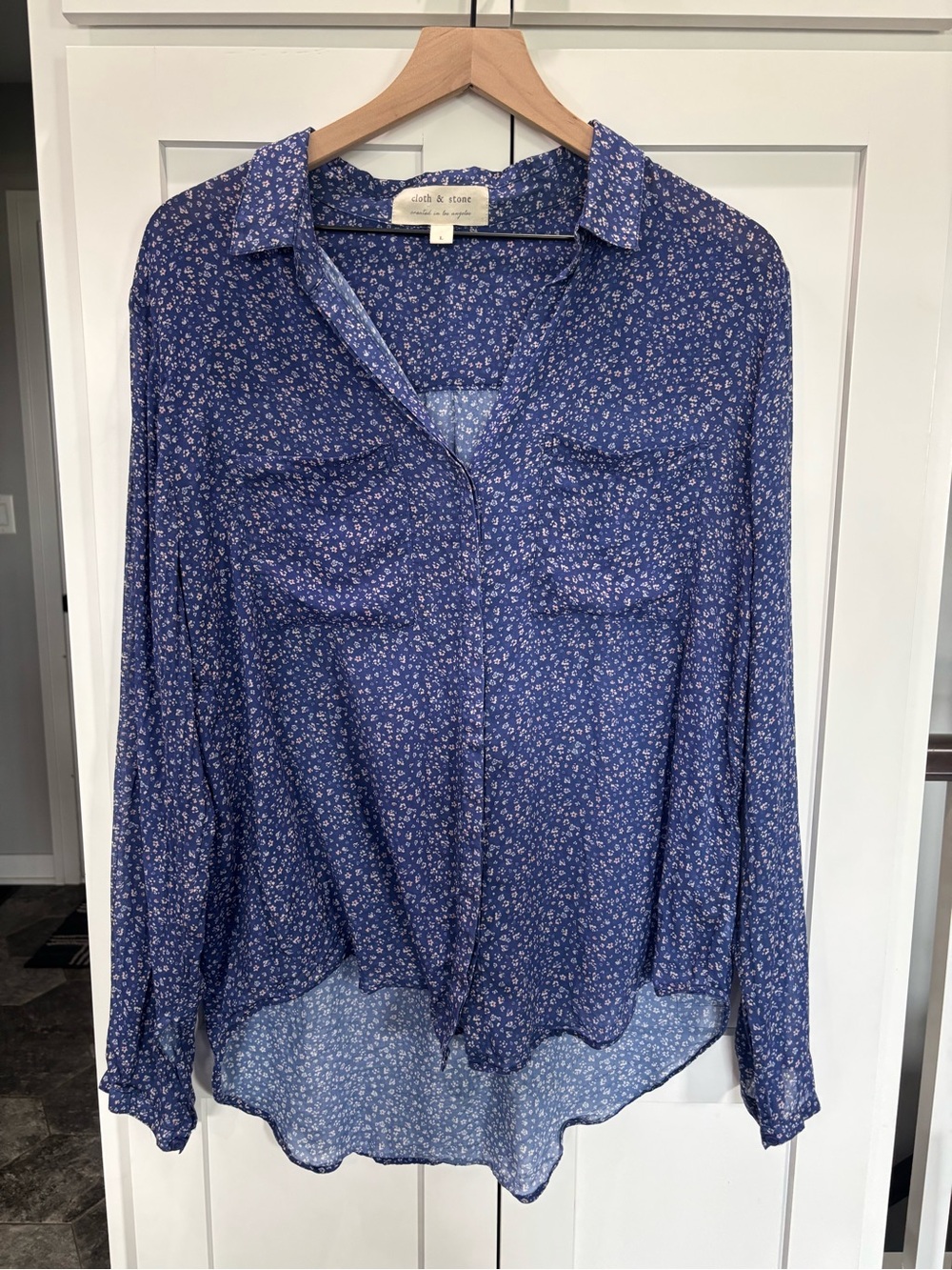cloth & stone navy blue ditsy floral button-down shirt